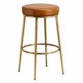 Taboret barowy z brązowej skóry syntetycznej z metalową ramą 75 cm