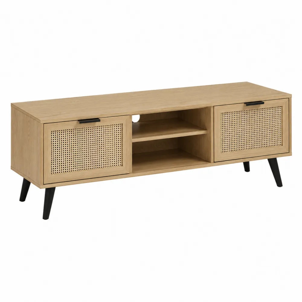 Szafka RTV z drewna dębowego i rattanu 120x40x45 cm