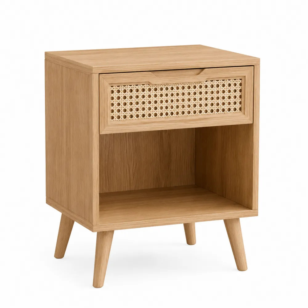 Drewniana szafka nocna z rattanem 45x35x60 cm