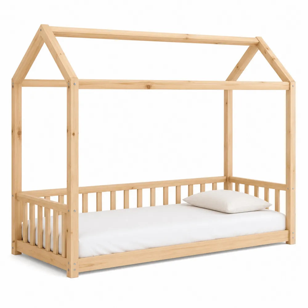 Łóżko domek dziecięcy z drewna sosnowego 160x80 cm z materacem i poduszką