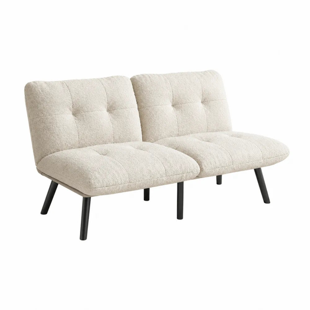 Dwuosobowa sofa z tkaniny Bouclé z czarnymi metalowymi nogami