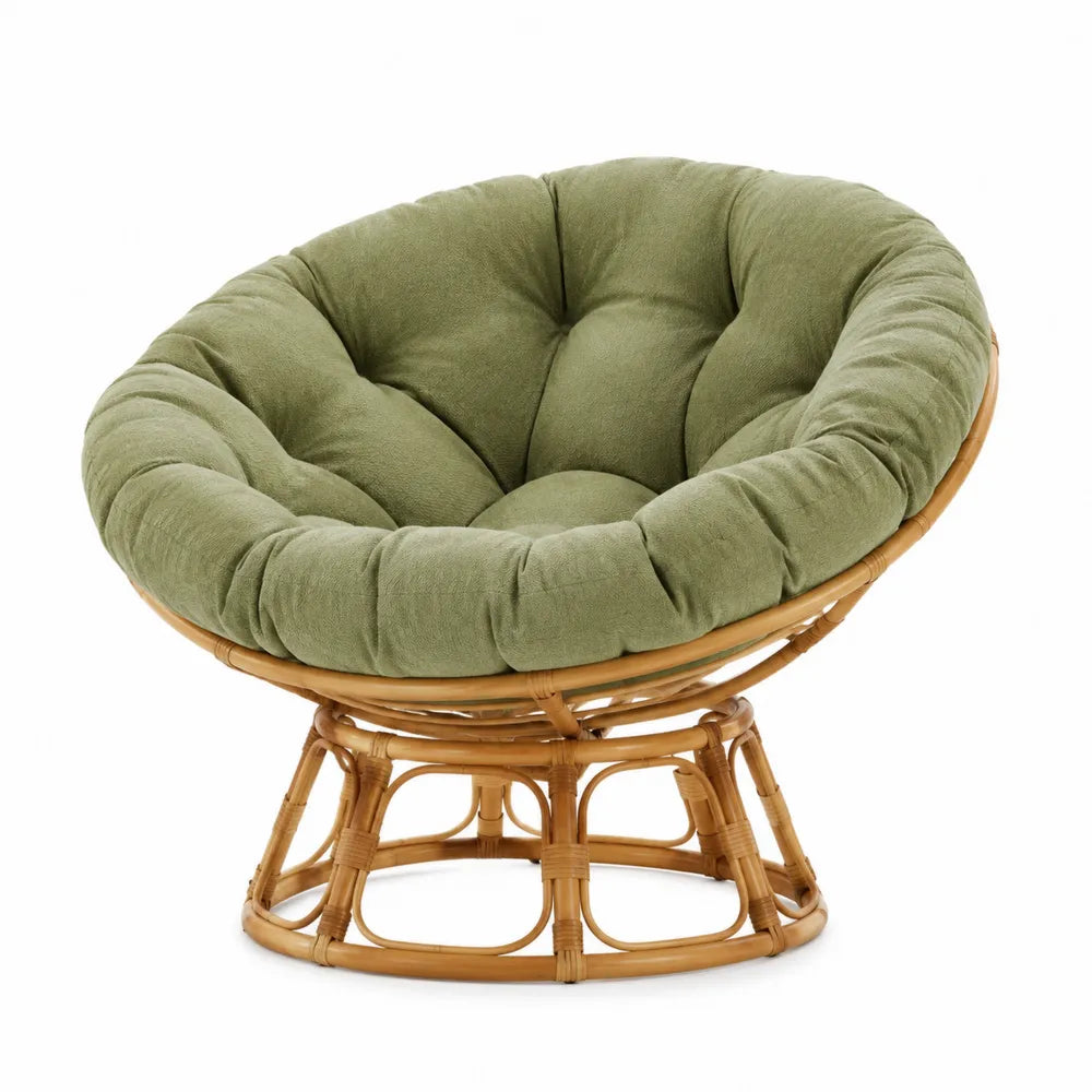 Fotel Papasan Zielony Bawełna Rattan 100x100x90 cm