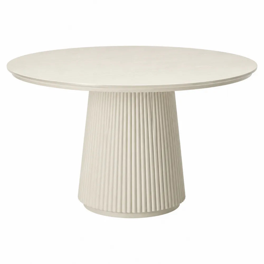 Okrągły stół jadalniany z drewna i MDF, beżowy, 120 cm