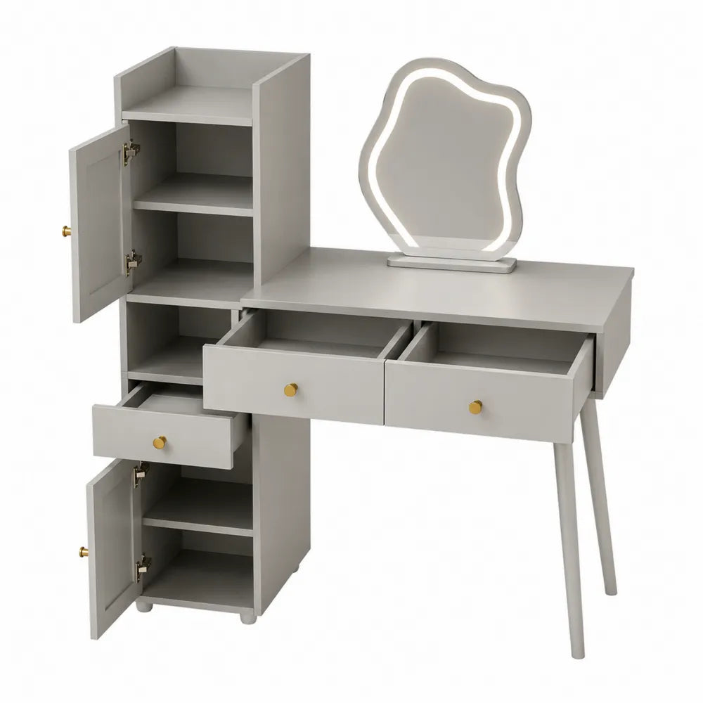Toaletka z szafkami i lustrem LED, MDF, Szara, 120 cm