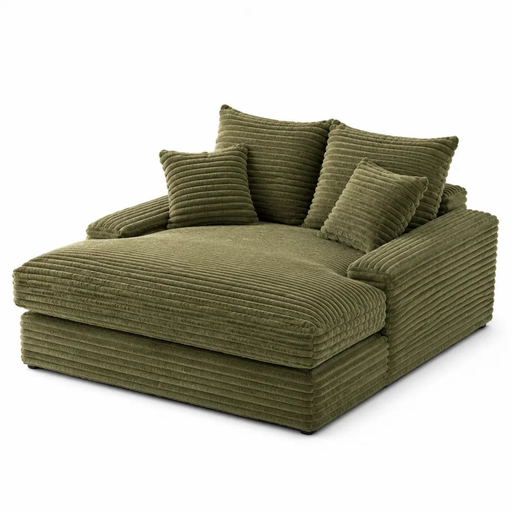 Sofa sztruksowa oliwkowa z poduszkami