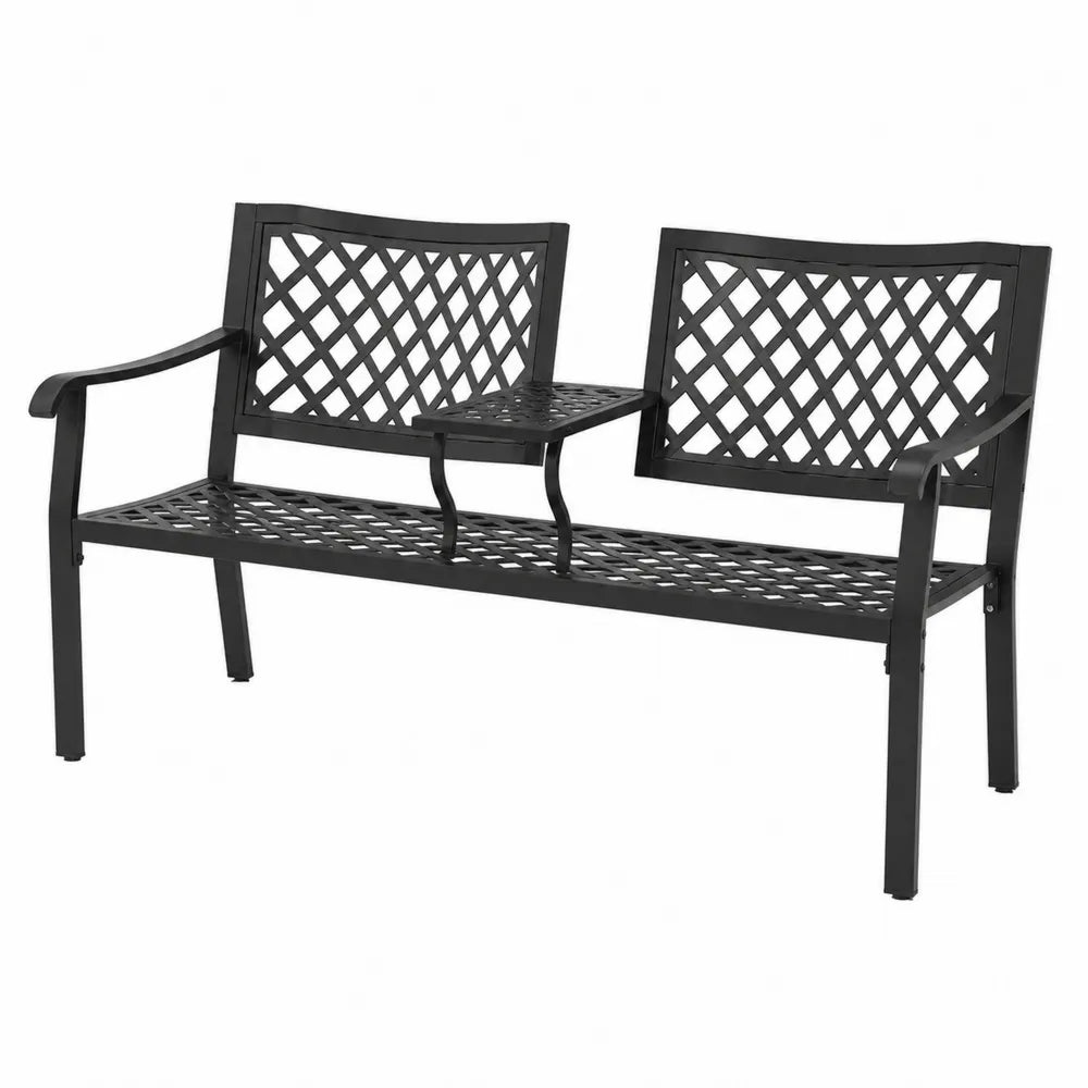 Ławka ogrodowa metalowa z wbudowanym stolikiem, 150 cm, Czarna