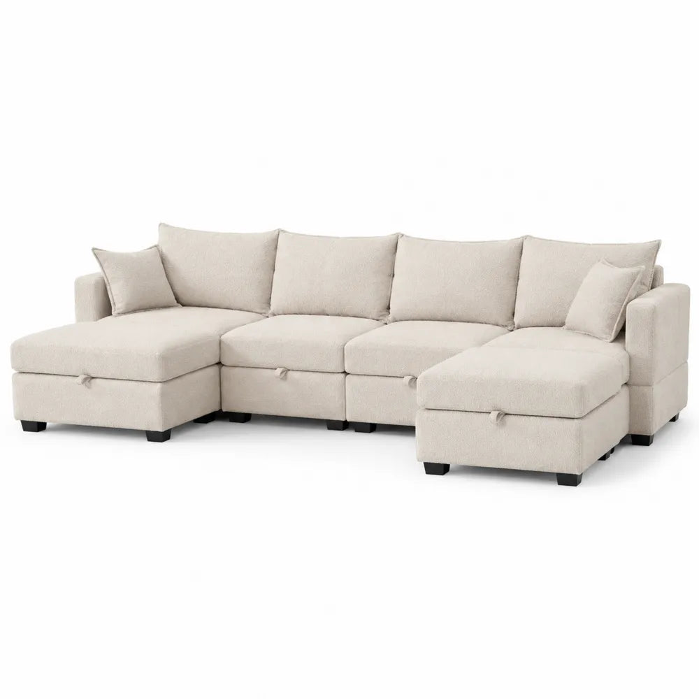 Modułowa sofa narożna z tkaniny beżowa 300x200x90 cm