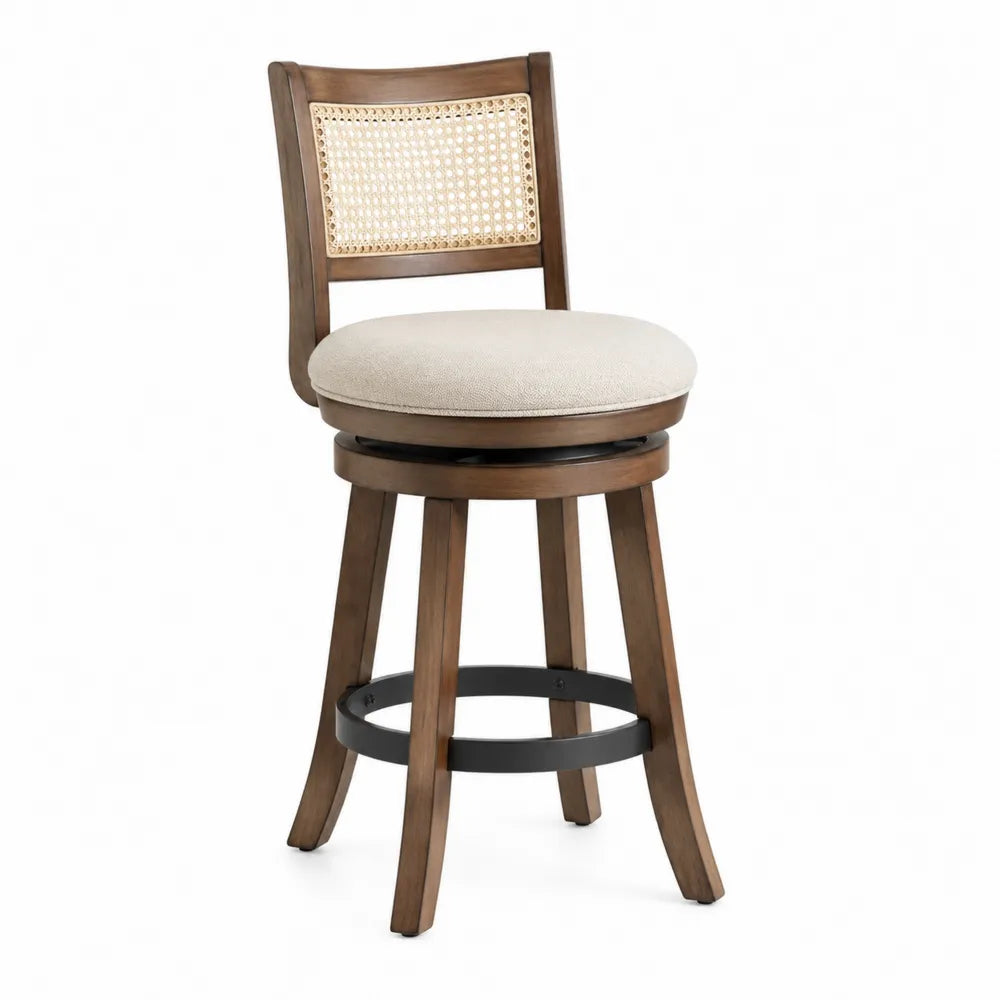 Obrotowy stołek barowy drewno bukowe tkanina beżowy 102 cm