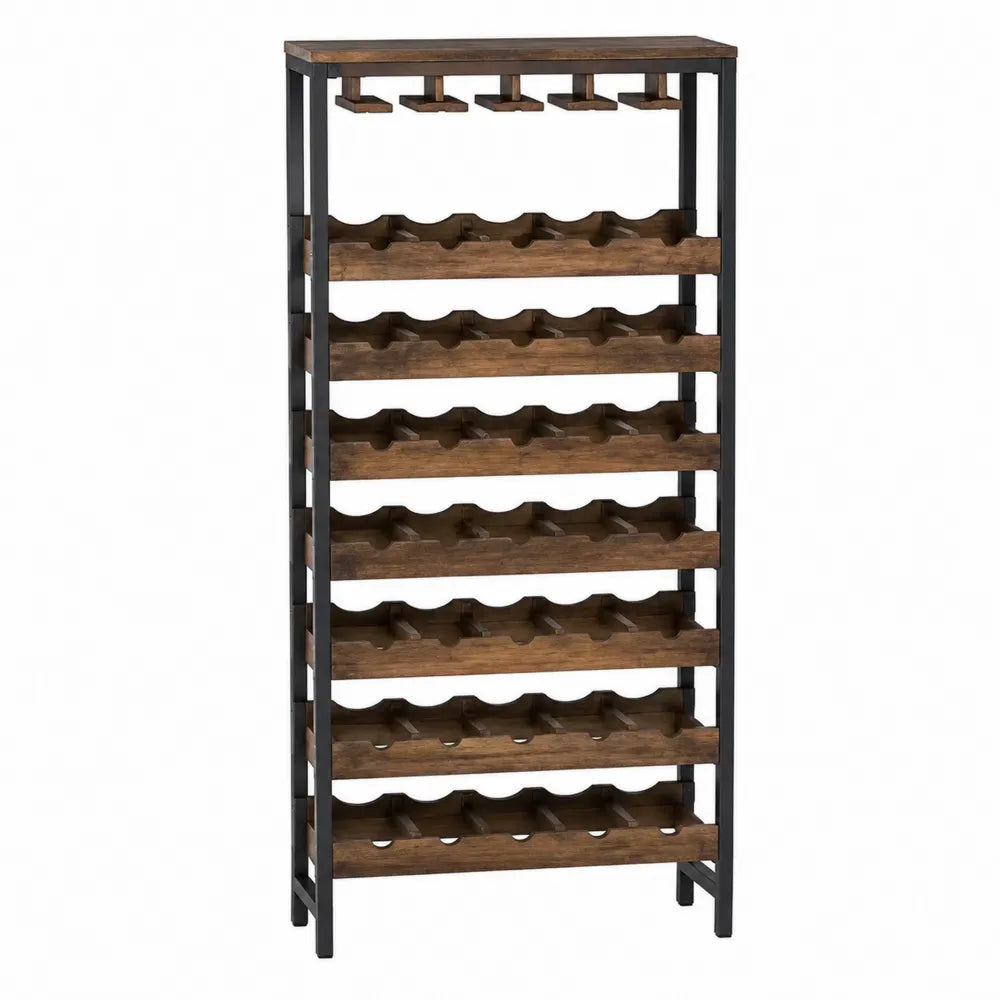 Stojak na wino drewno i metal brązowy/czarny 80x35x175cm